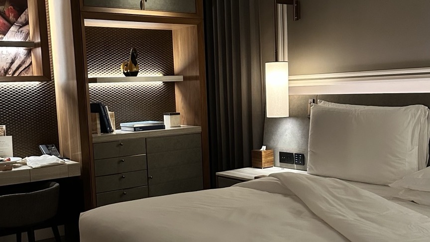 Turn-down details in a luxury hotel bedroom